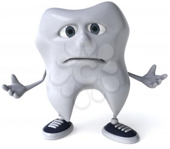 Royalty Free Clipart Image of a Sad Tooth in Sneakers