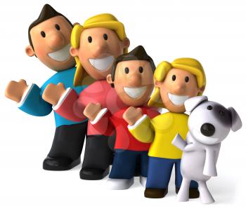Royalty Free Clipart Image of a Waving Family and Dog