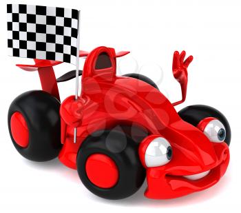 Royalty Free Clipart Image of a Racing Car With Checkered Flag
