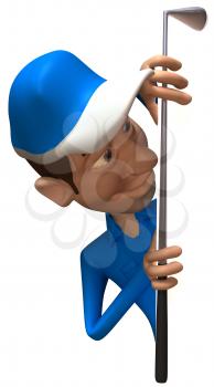 Royalty Free Clipart Image of a Golfer Looking Around His Club