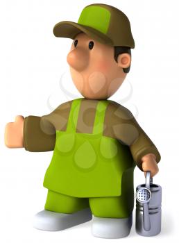 Royalty Free Clipart Image of a Gardener With a Watering Can