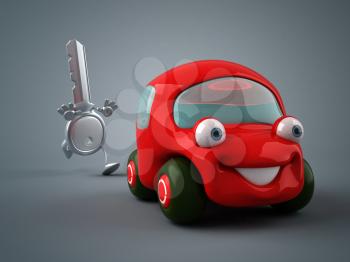 Royalty Free Clipart Image of a Key Chasing a Car