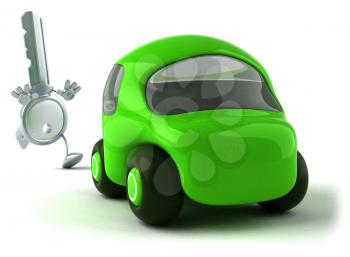 Royalty Free Clipart Image of a Green Car and Key