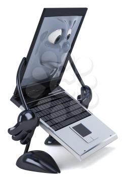 Royalty Free Clipart Image of a Laptop Looking Sad