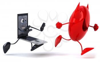 Royalty Free Clipart Image of a Laptop Chasing a Virus