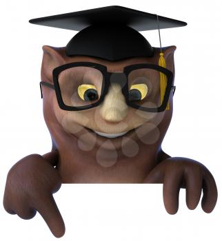 Royalty Free Clipart Image of an Owl Professor Pointing