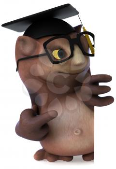 Royalty Free Clipart Image of an Owl Professor Pointing