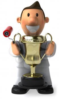 Royalty Free Clipart Image of a Painter With a Trophy