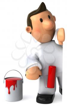 Royalty Free Clipart Image of a Painter With Red Paint