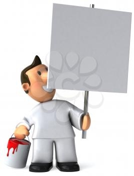 Royalty Free Clipart Image of a Painter With a Sign