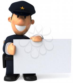 Royalty Free Clipart Image of a Cop With a Blank Sign