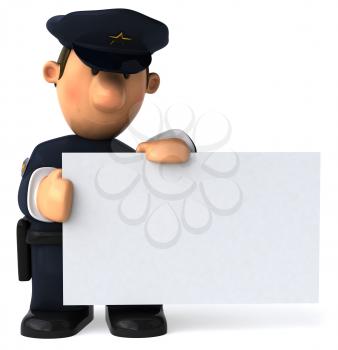 Royalty Free Clipart Image of a Cop With a Sign