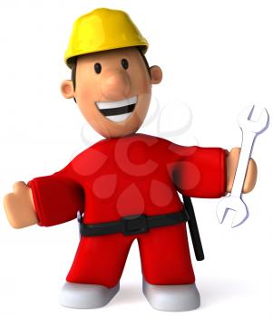 Royalty Free Clipart Image of a Man in a Hardhat Holding a Wrench
