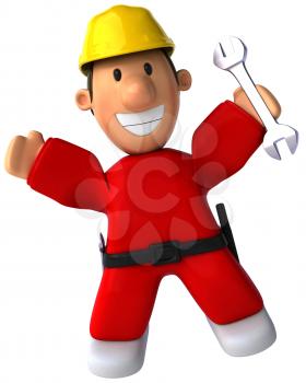 Royalty Free Clipart Image of a Man in a Hardhat Holding a Wrench