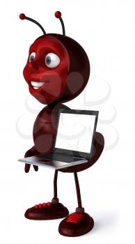 Royalty Free Clipart Image of an Ant With a Laptop