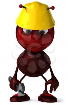 Royalty Free Clipart Image of a Dejected Ant in a Hardhat With a Wrench
