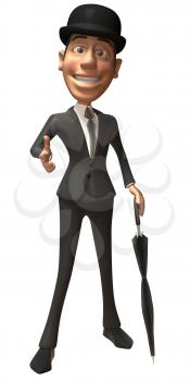 Royalty Free Clipart Image of a Man in a Bowler With an Umbrella