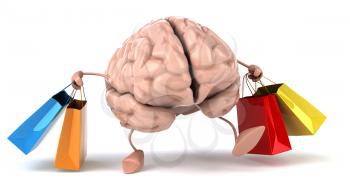 Royalty Free Clipart Image of a Brain With Shopping Bags
