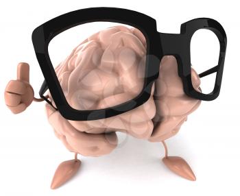 Royalty Free Clipart Image of a Brain in Glasses Giving a Thumbs Up