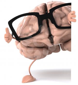 Royalty Free Clipart Image of a Brain in Glasses Giving a Thumbs Up