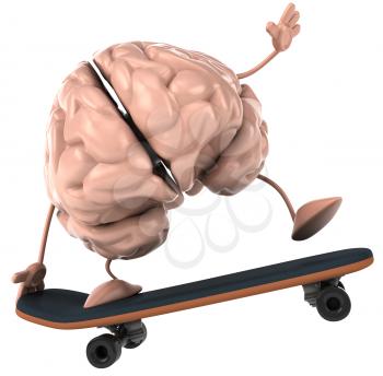 Royalty Free Clipart Image of a Skateboarding Brain