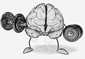 Royalty Free Clipart Image of a Brain Lifting Weights