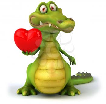 Royalty Free Clipart Image of a Crocodile With a Heart
