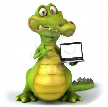 Royalty Free Clipart Image of an Alligator With a Laptop