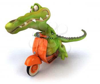 Royalty Free Clipart Image of a Crocodile on a Scooter
