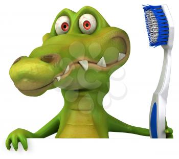 Royalty Free Clipart Image of a Gator With a Toothbrush