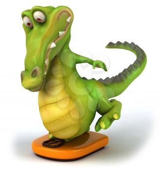 Royalty Free Clipart Image of a Crocodile on a Bathroom Scale