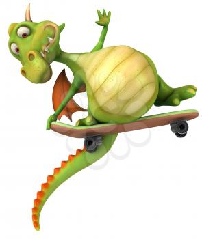 Royalty Free Clipart Image of a Dragon With a Skateboard