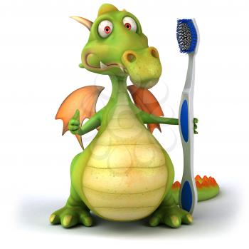 Royalty Free Clipart Image of a Dragon With a Toothbrush