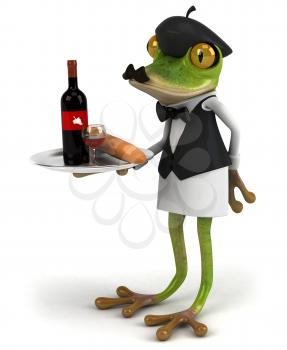 Royalty Free Clipart Image of a Frog Serving Wine