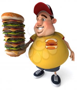 Royalty Free Clipart Image of a Fat Man With a Huge Cheeseburger
