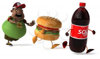 Royalty Free Clipart Image of an Overweight Man Chasing Fast Food