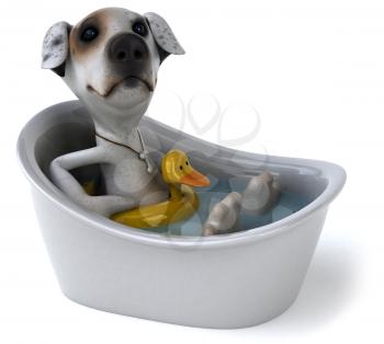 Royalty Free Clipart Image of a Dog in a Tub With a Rubber Duck Ring