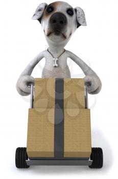 Royalty Free Clipart Image of a Dog Moving Boxes