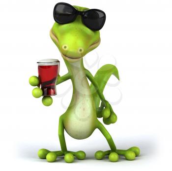Royalty Free Clipart Image of a Lizard in Sunglasses With a Beer