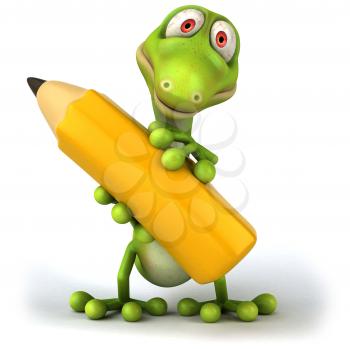 Royalty Free Clipart Image of a Lizard With a Pencil