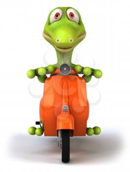 Royalty Free Clipart Image of a Lizard on a Scooter