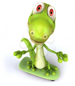 Royalty Free Clipart Image of a Lizard on a Skateboard