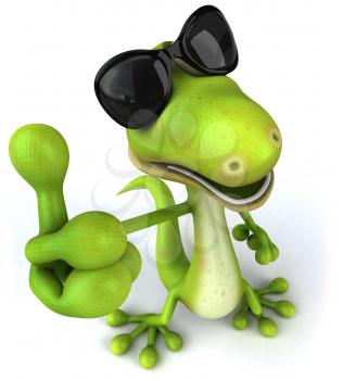 Royalty Free Clipart Image of a Lizard in Sunglasses Giving a Thumbs Up