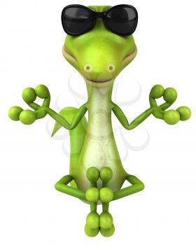 Royalty Free Clipart Image of a Lizard in Sunglasses Meditating