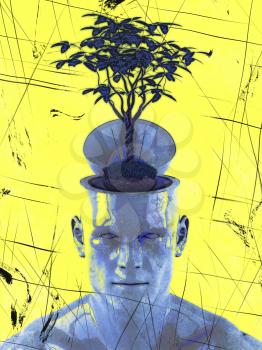 Royalty Free Clipart Image of a Man With a Tree Sprouting From His Head