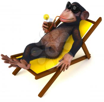 Royalty Free Clipart Image of a Monkey With a Drink on a Lounger