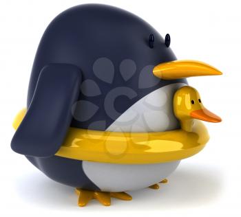Royalty Free Clipart Image of a Penguin With a Rubber Duck Ring