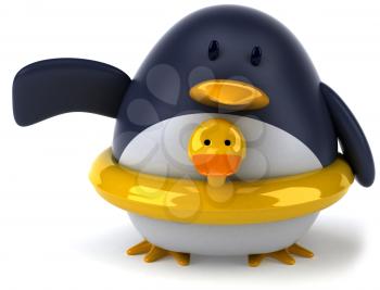 Royalty Free Clipart Image of a Penguin With a Rubber Duck Ring