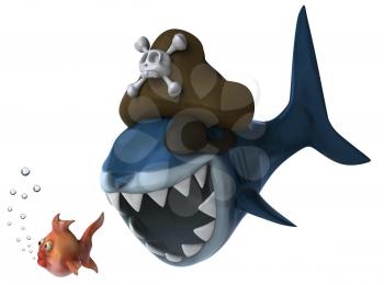Royalty Free Clipart Image of a Pirate Shark Chasing a Fish