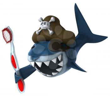 Royalty Free Clipart Image of a Pirate Shark With a Toothbrush